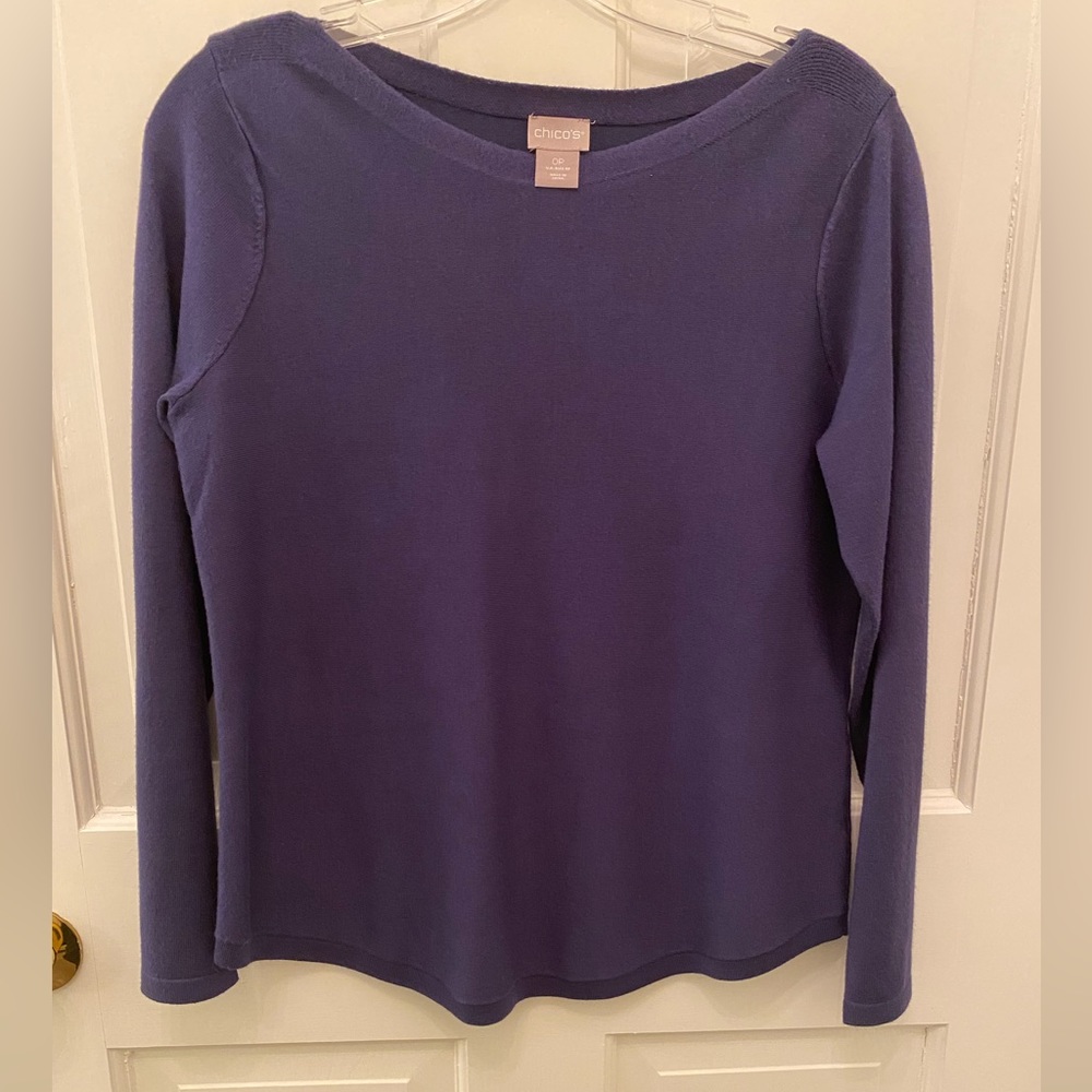NWOT Chico’s Blue Boat Neck Long Sleeve Top